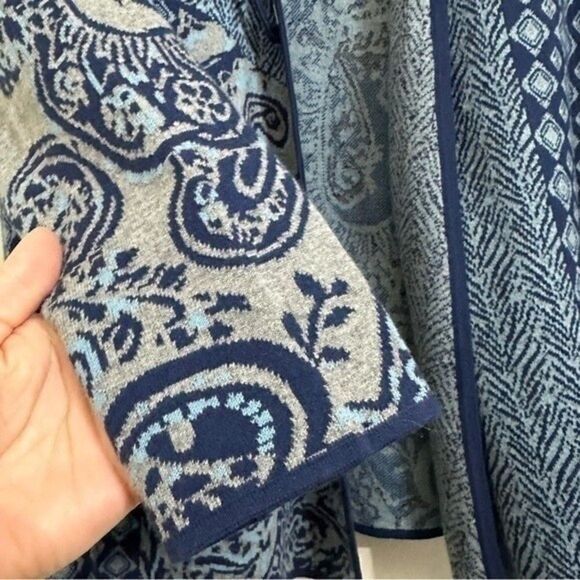 J.JILL BOHO MULTI PRINT LONG SLEEVE COTTON BLUE CARDIGAN XS - Picture 4 of 13